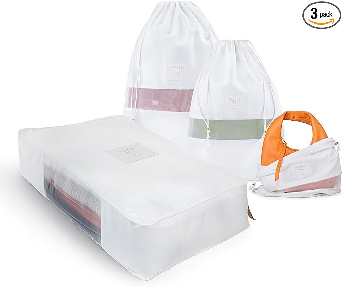 Hayden Hill Luxury Organic Cotton Sweater Bag and 3 Dust Bags - 18" Garment Bag and Dust Bags For Handbags - Certified Carbon Neutral