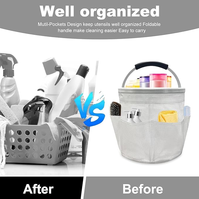 Portable Storage Caddy, 17L Collapsible Oxford Cloth Basket with Aluminum Handle, Waterproof Multi-Pocket Organizer, Multi-Purpose Foldable Container with EVA Foam Grip