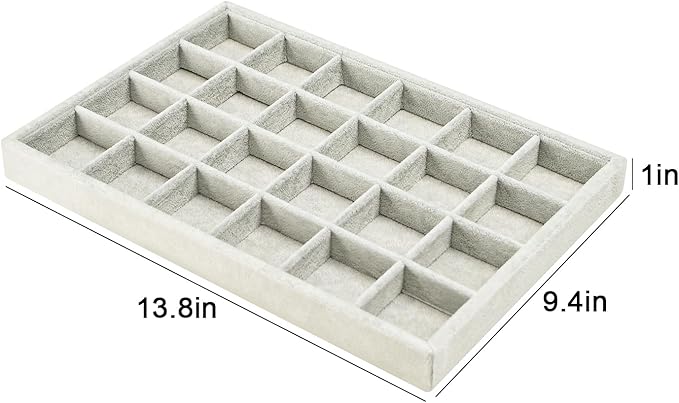 2pcs/Set Velvet Jewelry Tray, 24 Grids Large Storage Tray for Bracelet Bangle Beads Display, Jewellery Organizer Box Tray for Home Drawer or Shop Store Selling Show (Grey Velvet)