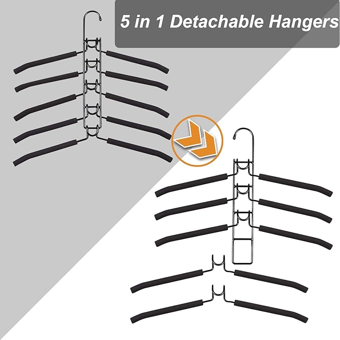 Clothes Hangers Space Saving: 4 Pack 5 in 1 Multi Layer Metal Hanger Racks Non-Slip Foam Padded Heavy Duty Thick Magic Hanger Closet Organizers and Storage for Coat Sweater Suit T-Shirt.