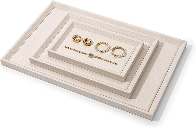 Medium Drawer Jewelry Organizer Tray - Beige PU Leather Catchall Tray for Dresser & Nightstand (11.81"x9.05") | Jewelry Display Tray Holder for Rings, Watches, Necklaces