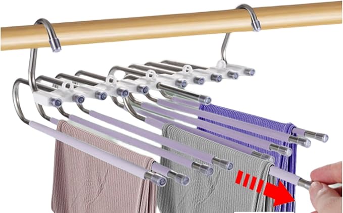 2Pack 9 Layers Foldable Pants Hangers Space Saving Trouser Hanger Multifunctional Trouser Rack Hanger Hanging Hole for Wardrobe Trousers Scarf Jeans (White)