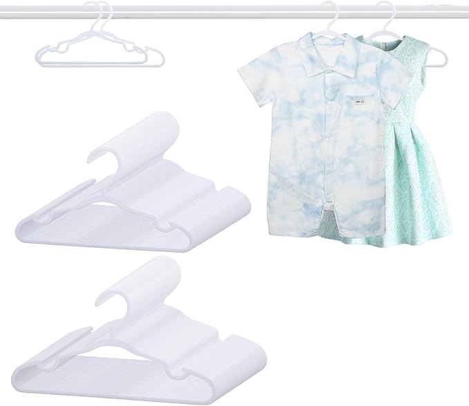 100 Pack White Baby Hangers 11.42 Inch & 12.91 Inch Each 50 Pack - Kids Non-Slip Clothes Hangers for Infant & Child, Durable Plastic Children's Hangers for Closet, Pants, Coats, Skirts
