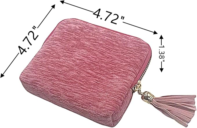 Small Travel Jewelry Case - Jewelry Travel Organizer Bag with Tassel Zipper for Bracelets, Necklaces, Bangles, Jewelry Organizer Storage Bag Gift for Women Girls - LJB001-Pink