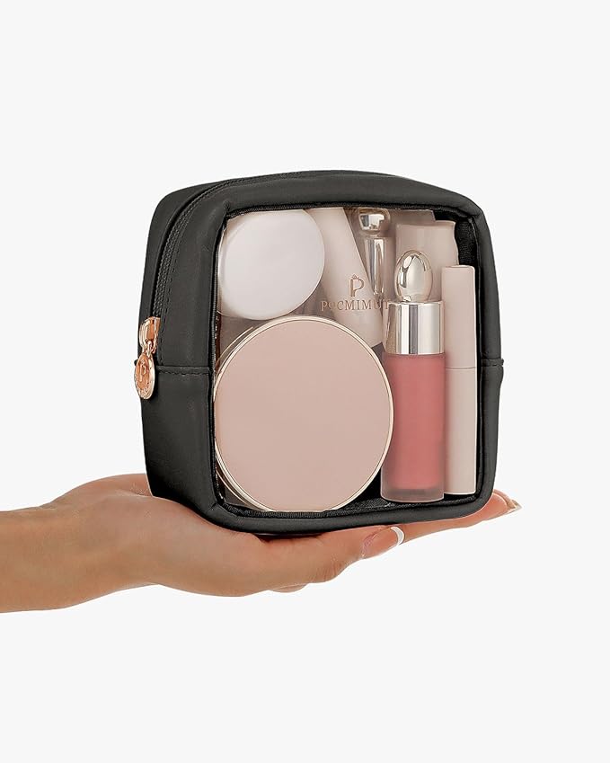 Pocmimut Pomimut Clear Makeup Bag,Mini Makeup Pouch Organizer Fit Carry-on Travel Essentials,TSA Approved Toiletry Bag Clear Cosmetic Bags for Women Men,Black