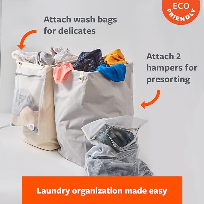 Full Circle Loads of Fun Collapsible Hamper – Laundry Basket for Dirty Clothes & Towels– Tall Standing Organic Cotton Laundry Bag with Long Handles - Ideal for Bathroom, Bedroom or Kids’ Room, Natural Large