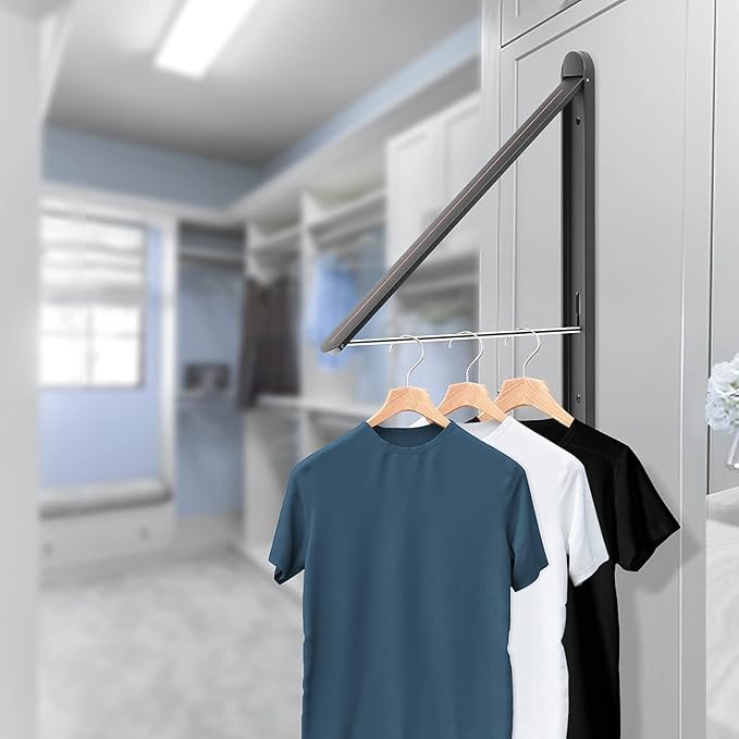Retractable Clothes Rack -Stealth Hangers, Wall Mounted Folding Clothes Hanger Drying Rack for Laundry Room Aluminum, Wall Decoration Hangers (Black)