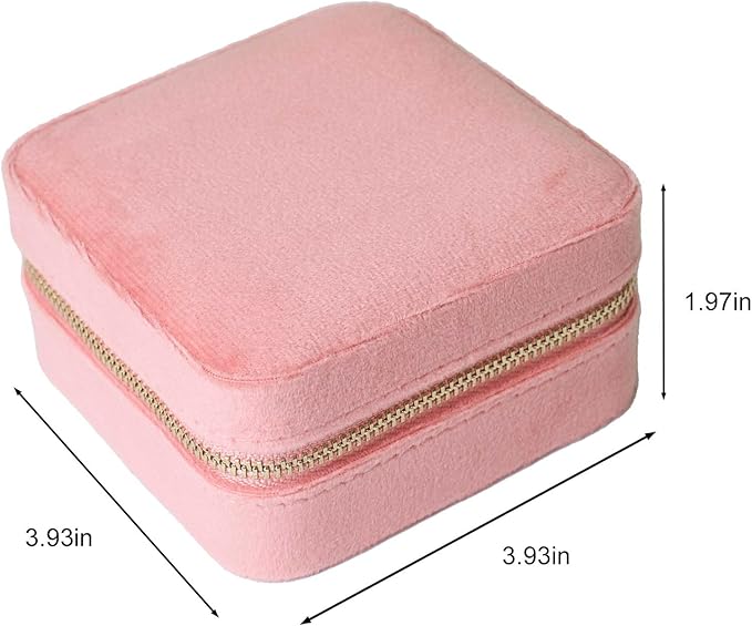 Customizable Compact Velvet Jewelry Box with Mirror, Travel Jewelry Case, Travel Jewelry Organizer, Jewelry Box for Women and Girls, Small Jewelry Organizer (Bottom Right Text, Coral Pink)