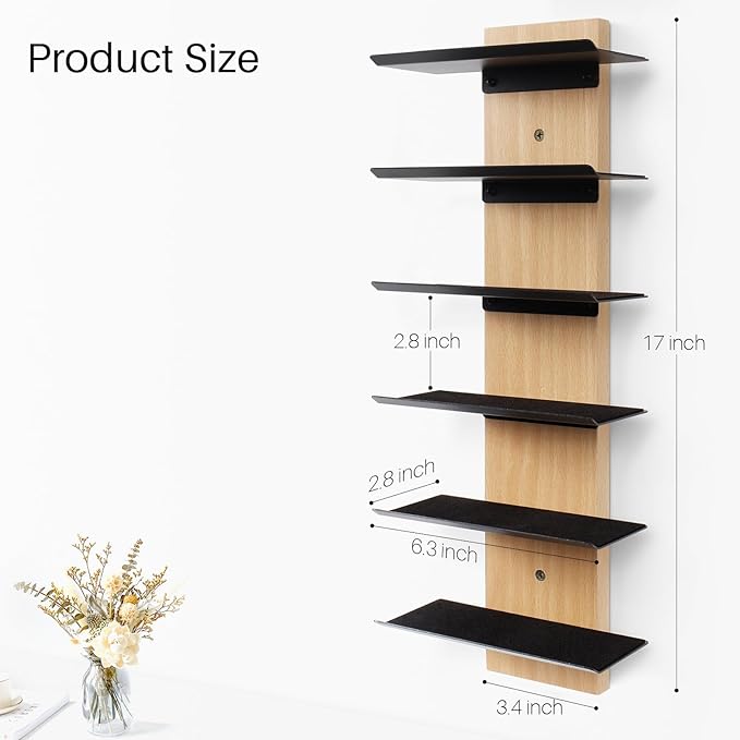 SEKSON Sunglasses Organizer for Wall, Solid Wood Sunglass Holder Display Rack, 6 Tier Eyeglasses Storage Shelf for Entryway, Living Room, Retail Showcase (2 Pack)
