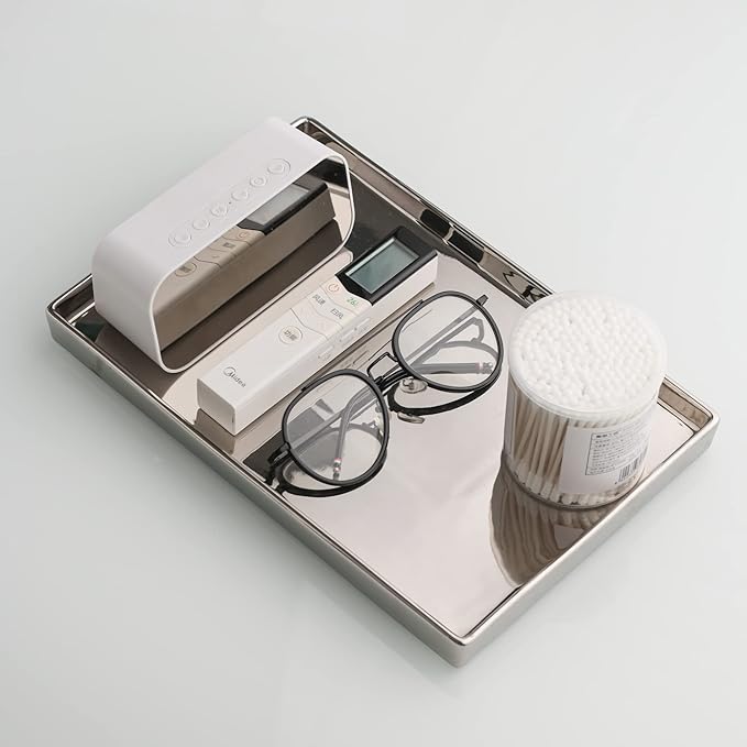 Silver Ceramic Jewelry Mirror Tray Vanity Holder Rectangular Mini Small Medium Large