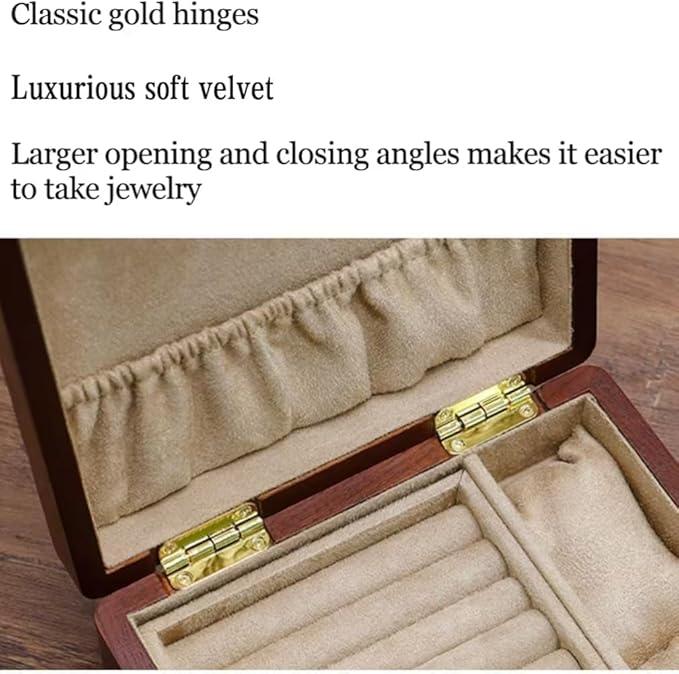 Bescott 2 Layer Solid Wooden Jewelry Box with Lock and Key for Women Men Vintage Velvet Wood Jewelry Organizer Storage for Earrings Rings Necklaces Bracelet Watch Mother’s Day Gift