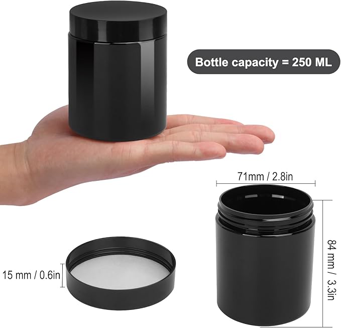 47 Packs 8 oz (250 ml) Black Plastic Jars with Lids, Plastic jars with Lids for Beads, Rhinestones, Sequins Cosmetics, Lotion, Cream, Ointments and More by KUKLIPJIM