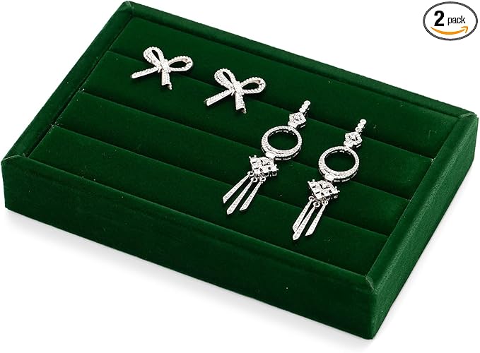 Oirlv 3 Slots Velvet Small Ring Organizer Earrings Trays Showcase Display Storage Insert Holder for Jewelry Box, Drawer, Dresser(Green,M)