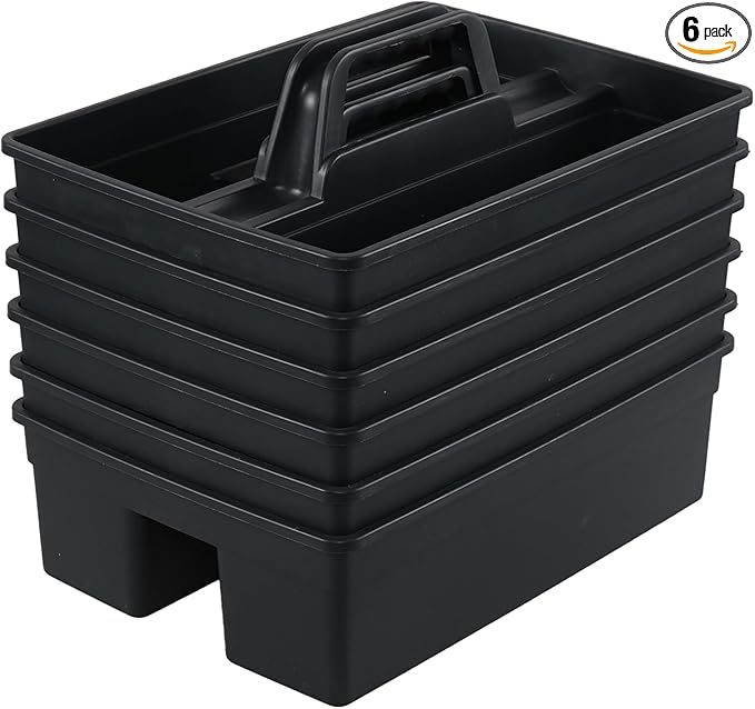 Plastic Cleaning Caddy Tote, Cleaning Tool Storage Carry Caddy, Black, 6 Packs