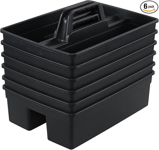 Plastic Cleaning Caddy Tote, Cleaning Tool Storage Carry Caddy, Black, 6 Packs