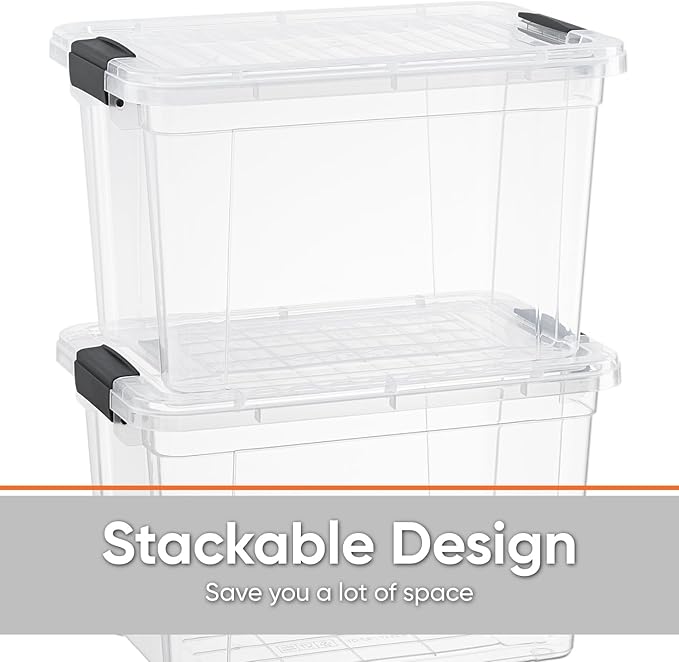 Superio Clear Storage Boxes with Lids, 8.7 Quart Plastic Container Bins for Organizing, Stackable Crates, BPA Free, Non Toxic, Odor Free, Organizers for Home, Office and Dorm, 6 Pack
