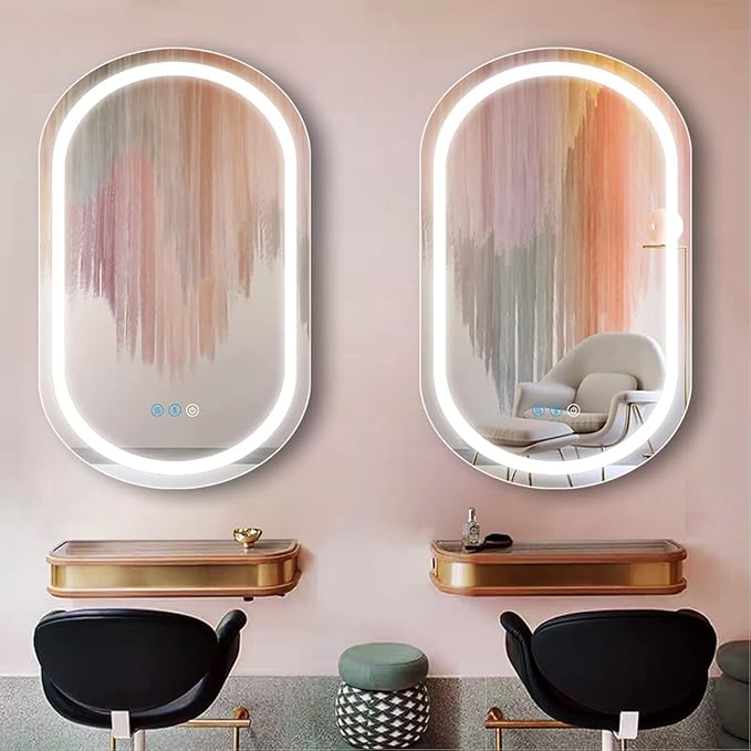 32 x 20 Inch Oval LED Bathroom Mirror with Front Lights Smart Memory 3 Color Adjustable Brightness Anti-Fog 32 Inch Oval Lighted Vanity Mirror for Bathroom Wall Horizontal Vertical Mounted