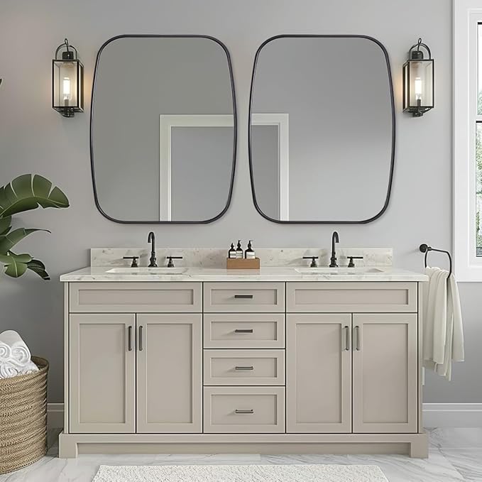 ANDY STAR Black Oval Mirrors for Bathroom, 28x36 Inch Oblong Bathroom Mirrors for Over Sink, Modern Metal Vanity Mirror, Non-Rusting SUS304 Metal Tube Frame, Wall-Mounted Vertically or Horizontally
