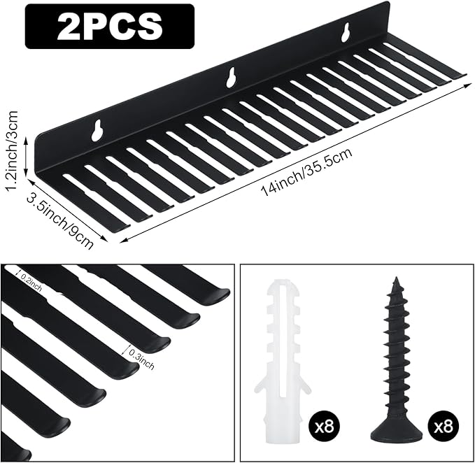 2 Pack Wall Mountable Cable Hanger Organizer, 19 Slots Cable Rack for Cord Wire Management, Cable Holder Cord Rack Organizer, 19 Slots Length 14 Inch for Cable Organizer Studio Storage
