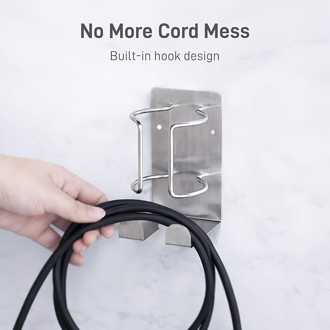 Curling Iron Holder, Stainless Steel Flat Iron Holder Wall Mount, Hair Straightener Holder for Bathroom Storage, Dyson Airstraight Holder Space Saving Silver PTALSEAW