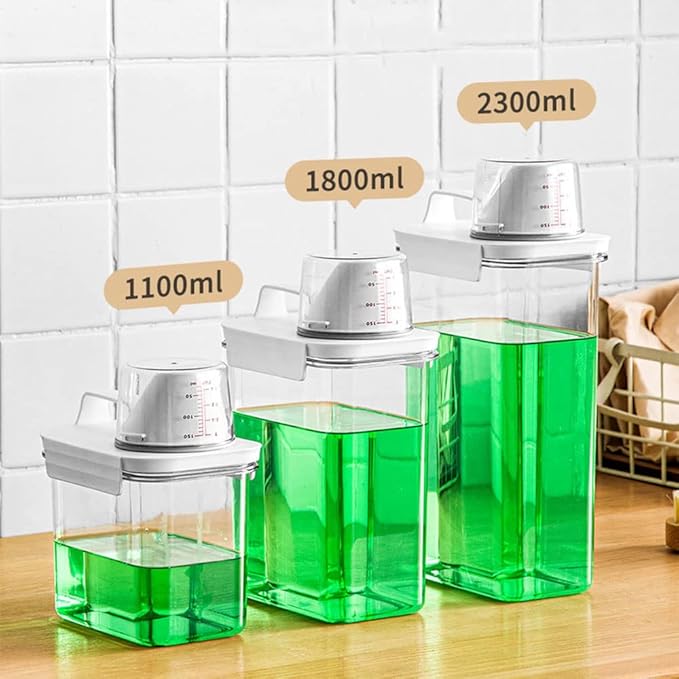 [2 Pack] Laundry Detergent Dispenser for Laundry Room Organization and Storage,37 Oz Laundry Soap Dispenser,Liquid Laundry Detergent Dispenser with 4 Removable Labels,BPA Free & PET Plastic,Clear