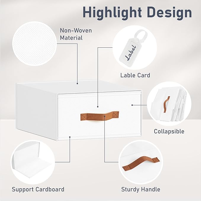 DIMJ Closet Organizers and Storage - Fabric Storage Bins with Drawers Stackable Closet Bins with Labels for Clothes, Sweaters, Bedding, Collapsible Storage Cubes for Bedroom, Living Room, Shelf