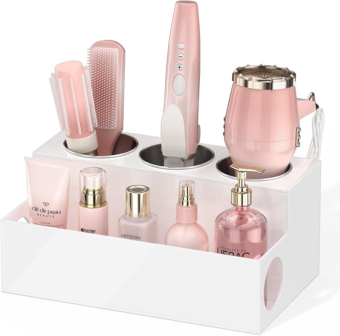 NIUBEE Acrylic Hair Styling Tool Organizer and Holder - Bathroom Countertop Storage for Blow Dryers, Accessories, Makeup, and Toiletries
