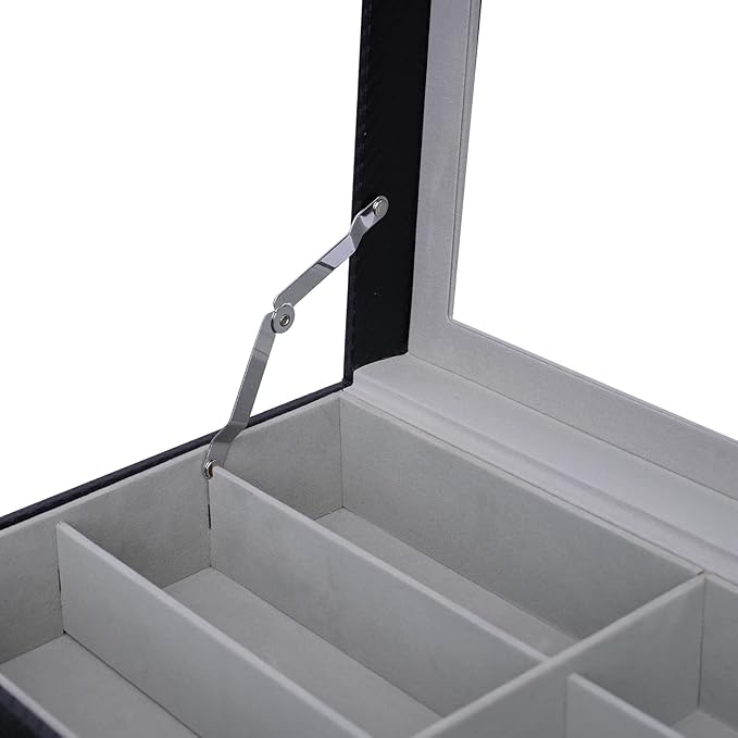 Sunglasses Organizer, Sunglasses Storage Organizer, Eyeglasses Storage Glass Top Lockable Case Organizer Eyeglasses Display Box for Women Men (Black)