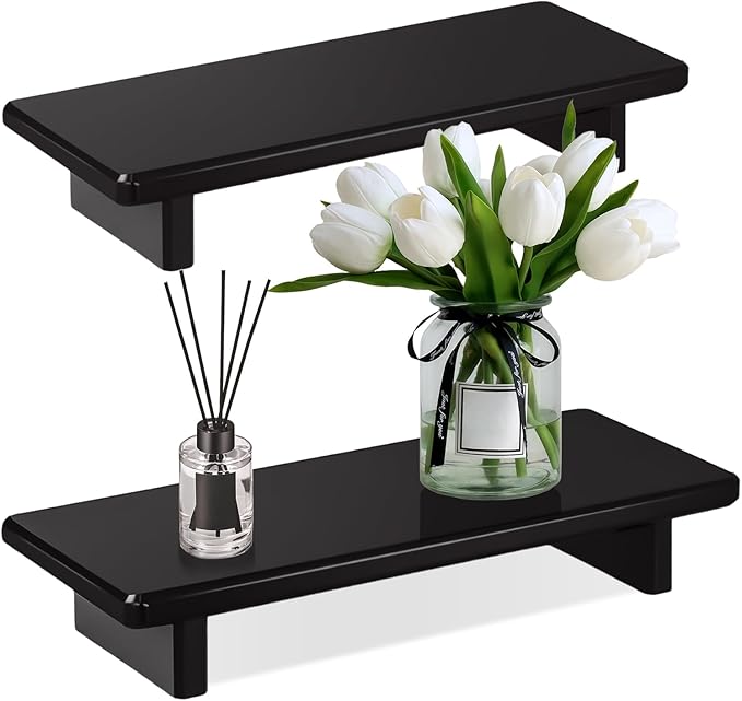Acrylic Black Vanity Tray 2-Pack – Multi-Purpose Kitchen & Bathroom Counter Organizer, Waterproof Soap/Sponge/Brush Holder, Plant & Candle Display Riser, Compact Tray 8.6"×3.6"×1.5"