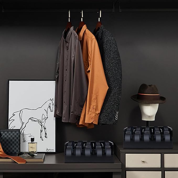 GTI Belt Organizer, 5 Compartments Belt Organizer for Closet and Drawer, Bamboo Display Case for Tie and Belt, Belt Storage Organizer for Men Women (Black)