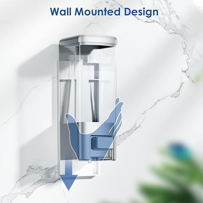 Manual Soap Dispenser, 17oz/500ml Wall Mount, Large Capacity Kitchen Bathroom Hand Soap Dispenser, Commercial Refillable Shampoo Shower Gel Lotion Dispenser, Chrome