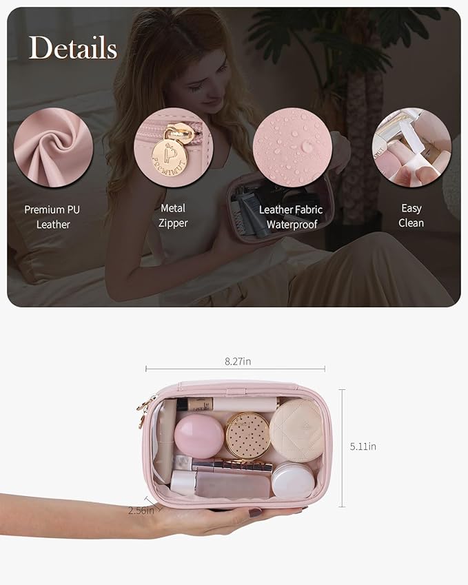 Pocmimut Clear Makeup Bags,Small Makeup Pouch with Large Cosmetic Bag Toiletry Bag Car Accessories Storage for Women Men,Travel Essentials Organizers,Pink