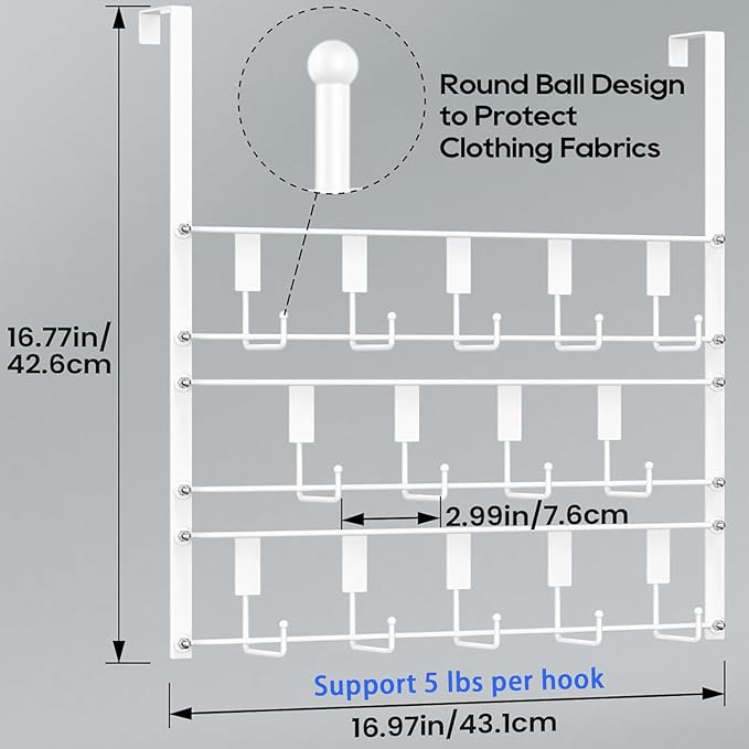 Over The Door Hooks for Hanging, 14 Hook Over Door Hanger and Towel Rack for Bathroom