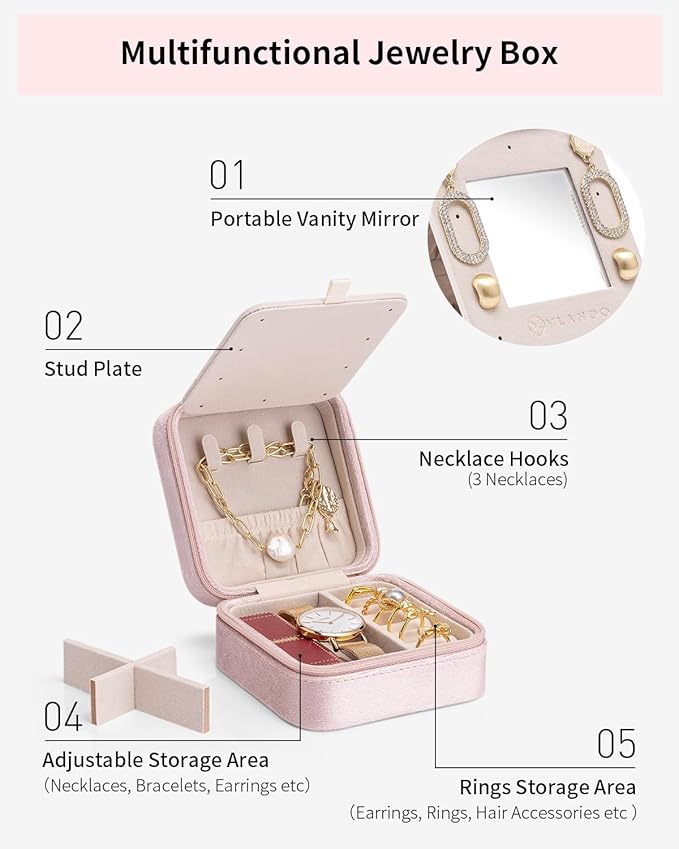 Vlando Mom Gifts for Women, Travel Jewelry Case for Mother Gifts, Travel Gifts for Mother Mom from Daughters, Travel Essentials Small Jewelry Box, Jewelry Travel Organizer - Letter U, Pink