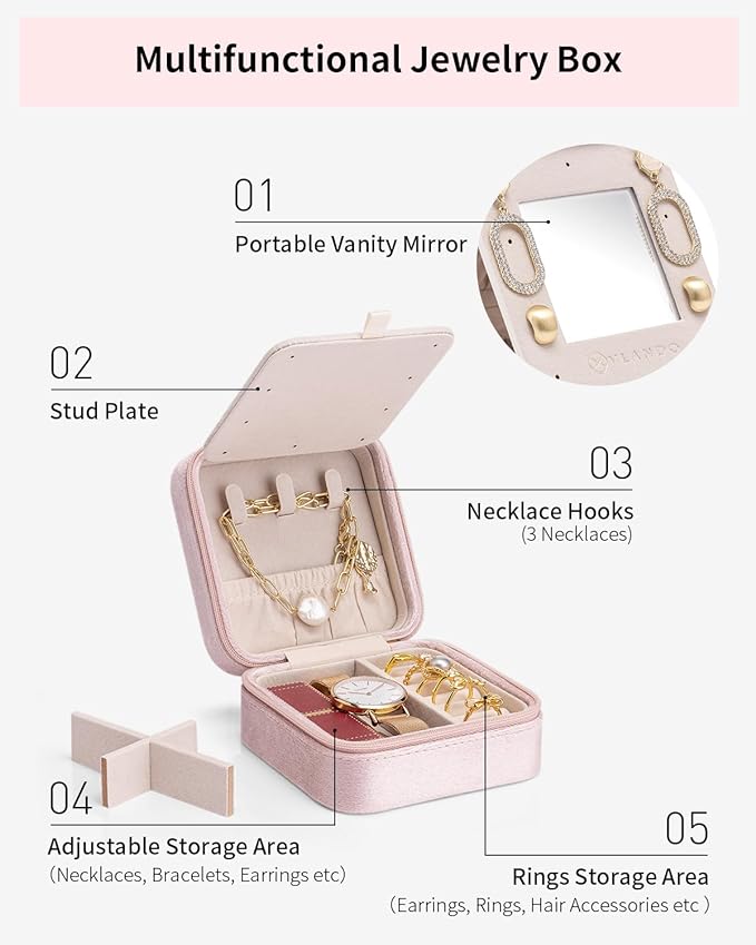 Vlando Jewelry Organizer Box, Small Jewelry Box for Women Girls, Initial P Travel Jewelry Case, Small Jewelry Organizer Box, Mini Travel Jewelry Box - Letter P, Pink