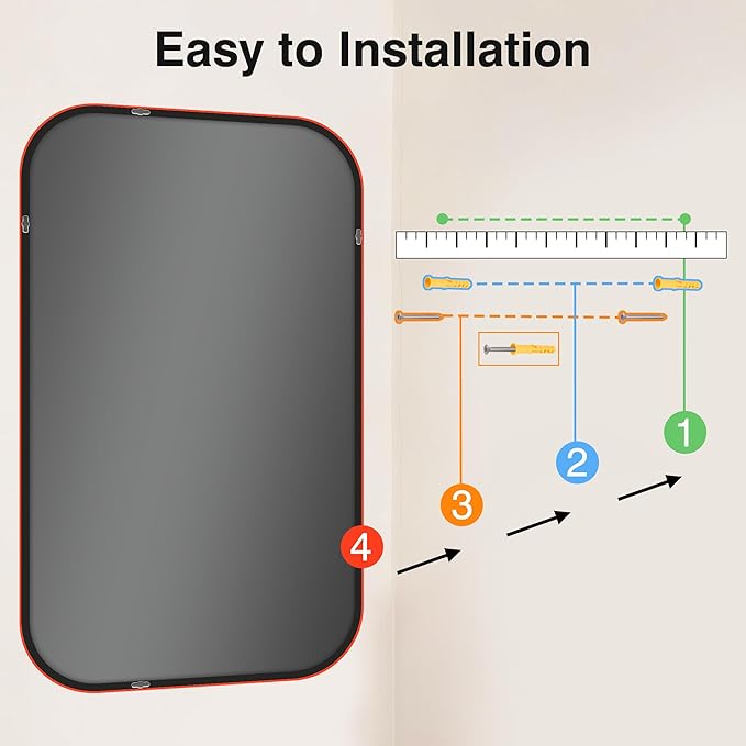 Bathroom Mirror for Wall, Large Bathroom Vanity Mirror for Over Sink 40 x 65, Black HD Reflection Shatterproof Mirror for Living Room Bedroom Entryway, Metal Frame Rectangular Shape