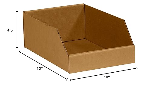 Box USA BBINMT1012K Open Top Bin Boxes, 10" x 12" x 4-1/2", Kraft (Pack of 25)