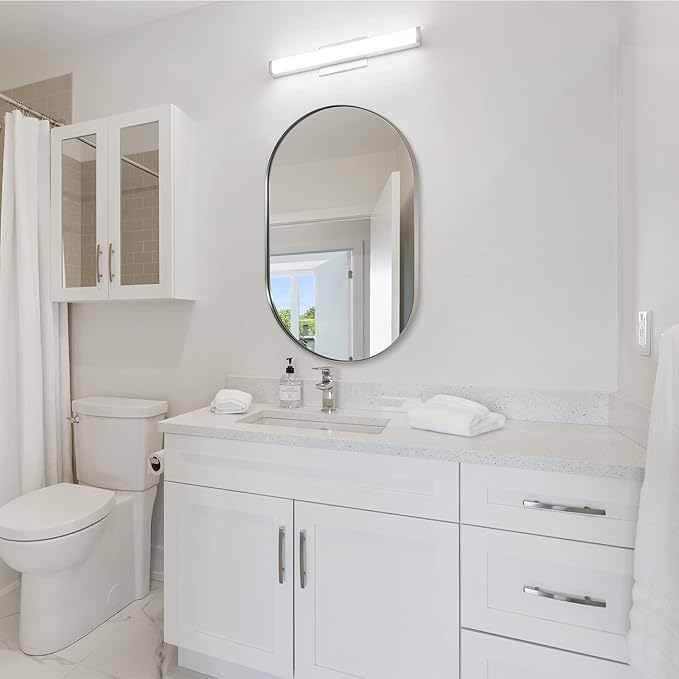 ANDY STAR Rustproof Oval Mirror for Bathroom, 30x40 Inch Chrome Mirrors for Bathroom, Oval Vanity Mirrors Polished Chrome Stainless Steel Frame 1’’ Deep Hang Vertically & Horizontally