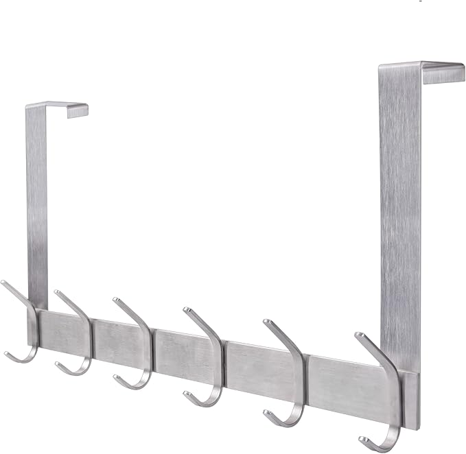 YUMORE Over The Door Hooks, Stainless Steel Heavy Duty Door Hanger for Coats Robes Hats Clothes Towels, Hanging Towel Rack Organizer, Easy Install Space Saving Bathroom Hooks