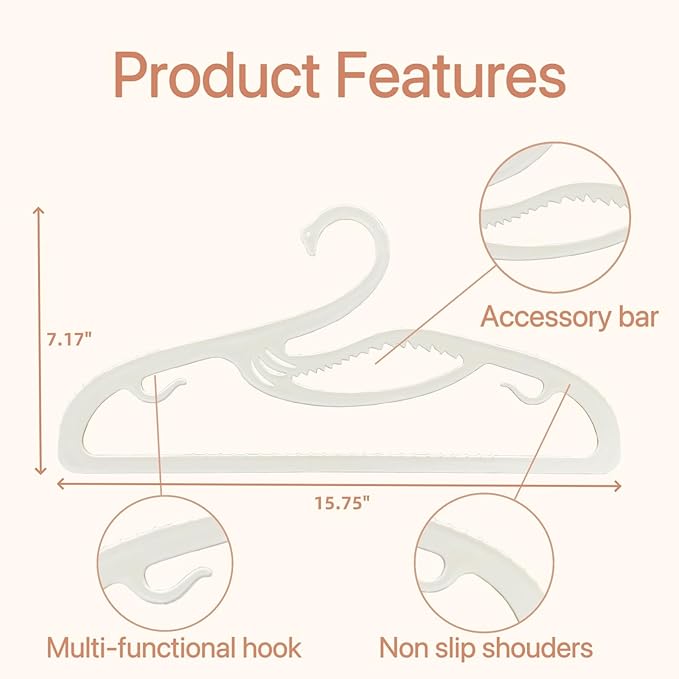 Plastic Clothes Hangers 20 Pack, Z-Shape Opening, 0.12" Ultra Thin Short Neck Hangers, Save Cabinet Space, Suitable for Dresses, Shirts, Pants, Scarves, Jackets(White)