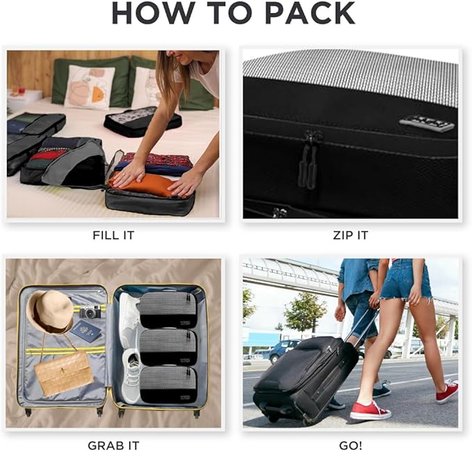 5pc Small Black Packing Cubes for Suitcases - Travel Packing Organizers for Carry on Suitcase