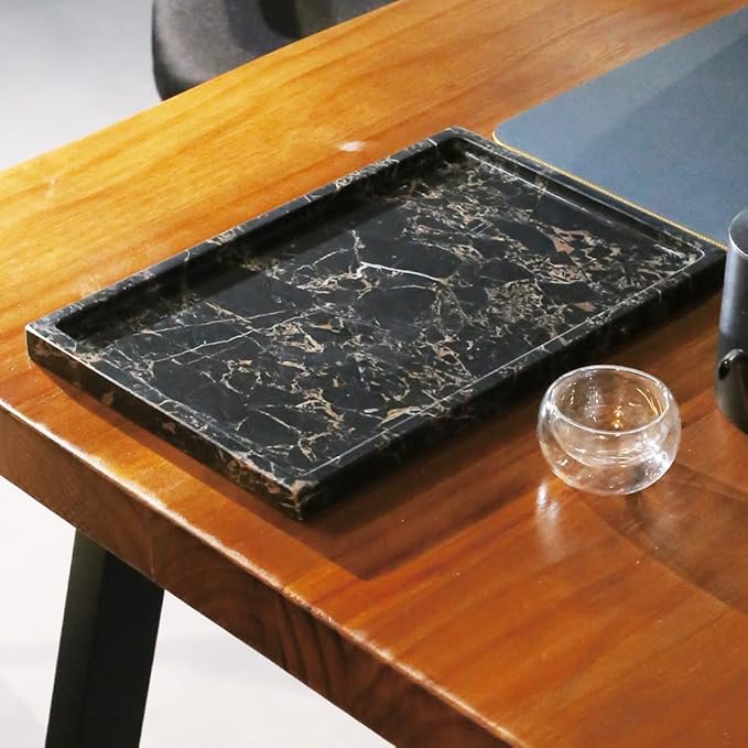 100% Natural Marble Serving Tray Luxury Calaccata Viola Marble Storage Tray for Home Decor Stone Tray for Bathroom/Kitchen/Vanity/Dresser,Plate Holder for Tissues, Candles, Towel