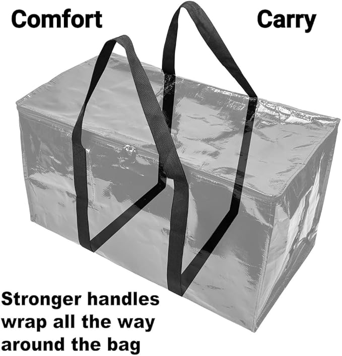 BAG-THAT! 4-Pack Black Moving Bags, Extra Large Storage Bags with Zipper, Water Resistant Packing Bags for Moving Supplies, Heavy Duty Moving Totes with Carrying Handle
