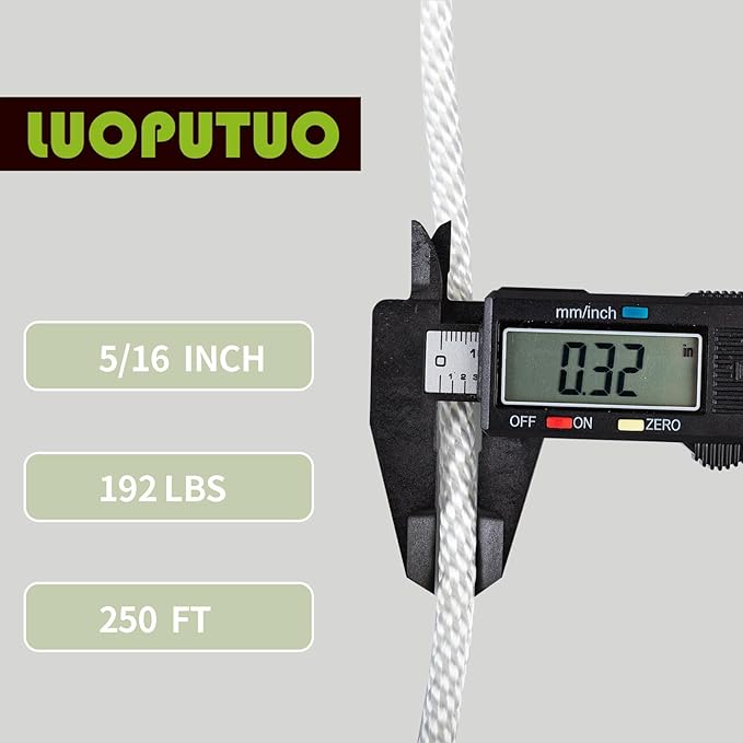 5/16 Inch 250ft White Nylon Solid Braid Rope | High UV & Abrasion Resistance | Industrial Grade, Low Stretch | Multipurpose for Flag Poles, Clotheslines