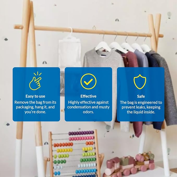 HUMYDRY Hanging Moisture Absorber Bags, 18 Count, 6 Packs of 3 Unscented 15.9 Oz Dehumidifiers for Closets Wardrobes Storage Areas, Non Electric Humidity Absorbers for Small Enclosed Spaces