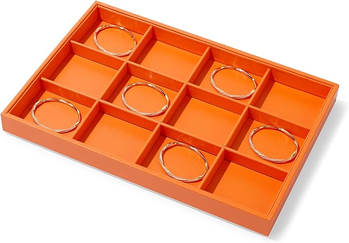 12 Grids Leather Bracelets Tray Stackable Jewelry Organizer Trays for Drawer Bracelet Bangle Holde Earrings Watches Storage (Orange)