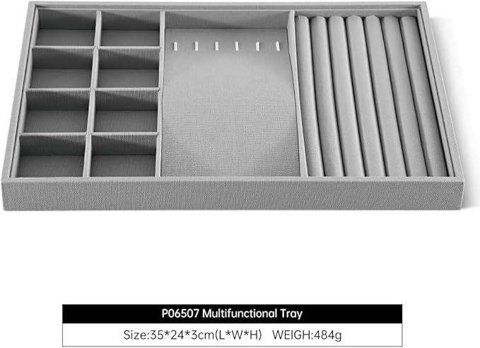 Linen Stackable Multifunctional jewelry Display Tray, Ring Earring Bracelet Necklace Storage Tray, Jewellery Shop Counter Showcase Table Top Organizers, Makeup Table Drawer Insert Jewelry Tray