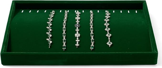 16 Slots Necklace Bracelet Tray Velvet Jewelry Trays Jewelry Drawer Organizer for Necklace, Bracelets, Watch Storage Display (Green)