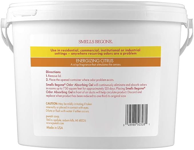 SMELLS BEGONE 1-Gallon Gel Odor Eliminator – High-Capacity, Long-Lasting Absorber for Large Basements, Garages, Workshops & Commercial Areas – Remove Tough Odor with Essential Oils (Energizing Citrus)
