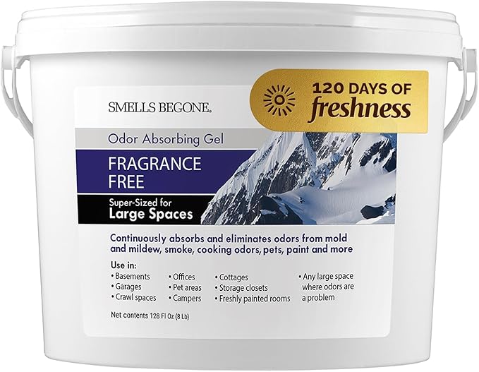 SMELLS BEGONE 1-Gallon Gel Odor Eliminator – High-Capacity, Long-Lasting Odor Absorber for Large Spaces, Basements, Garages, Workshops & Commercial Areas – Removes Tough Odors Quickly (Fragrance Free)